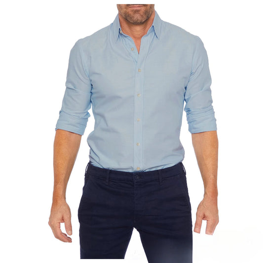 Herren Slim Fit Langarmshirt mit Vier-Wege-Stretch, bügelfrei und knitterarm in seidiger Optik – einfarbig.