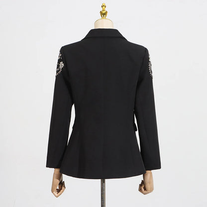 Elegantes Damen-Minikleid mit Perlenverzierung, Reverskragen und langen Ärmeln – Patchwork-Design mit Knopfleiste