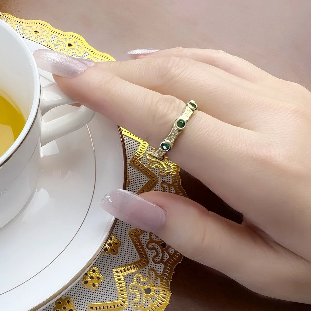 Damen-Ring Bandring Golden Green II aus Sterlingsilber