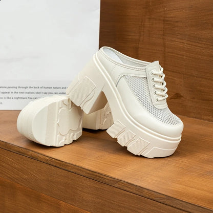 AIYUQI Hausschuhe Frauen High Heel 2025 Neue Sommer Closed Toe Frauen Hausschuhe 11 cm Höhe Mesh Plattform Hausschuhe Frauen