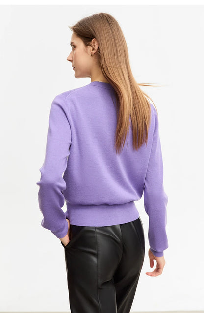 Damen-Rundhals-Strickjacke Wolle-Seide Perlenstickerei Knöpfe Herbst-Winter
