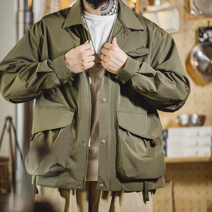 Herren Jacke Urban Outdoor Große Taschen Grüne Lässige Revers Jacke