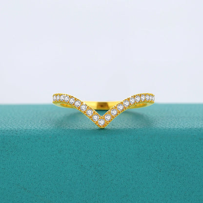 Damen-Ring aus 14 Karat Gold, V-Form Mit Moissanit, Zertifikat 585, Valentinstag Geschenk