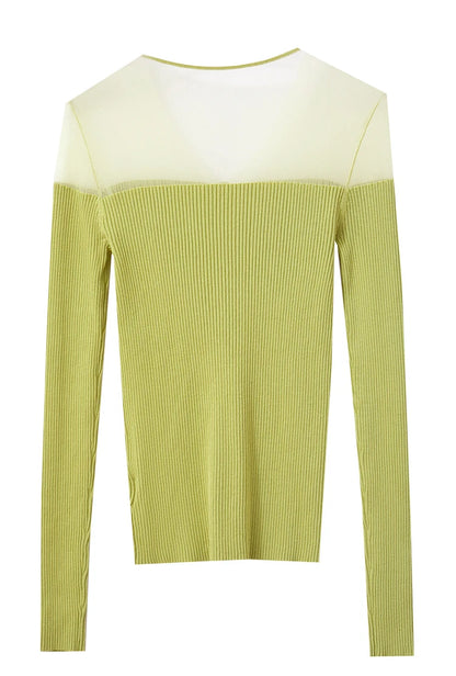 Zweifarbiger Strickpullover für Damen, gerippt, lange Ärmel, Knopfleiste, olivgrün/creme