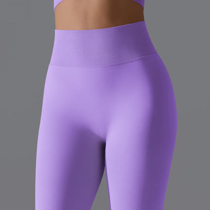 Nahtlose Yoga-Hose mit Booty-Lift, violett-lila, hohe Taille, glatte Passform