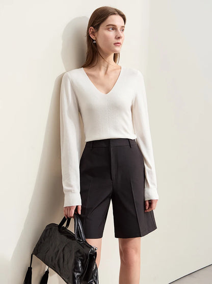 Damen V-Ausschnitt Pullover Wolle-Seide Slim Pendler Herbst