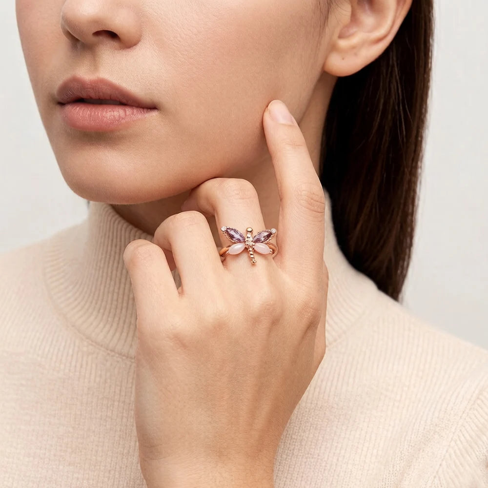 Damen-Ring Libelle Roségold trendig aus Sterlingsilber