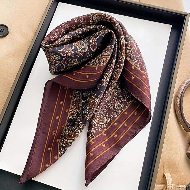 Damen Maulbeerseide Schal kariert quadratisch Halstuch Hijab Bandana bedruckt D