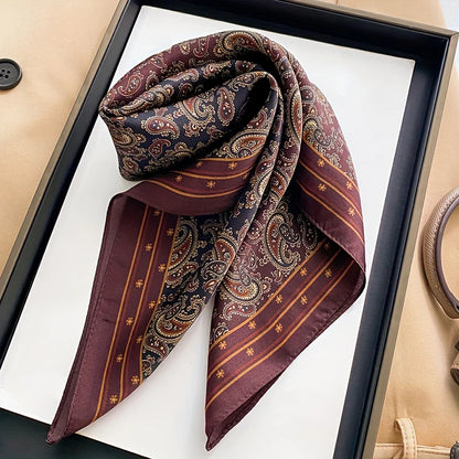 Damen Maulbeerseide Schal kariert quadratisch Halstuch Hijab Bandana bedruckt D