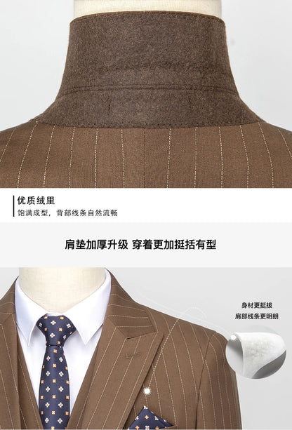 Klassischer 3-teiliger Anzug: Gestreiftes Business-Outfit für Hochzeiten und Events, Slim Fit, S-5XL