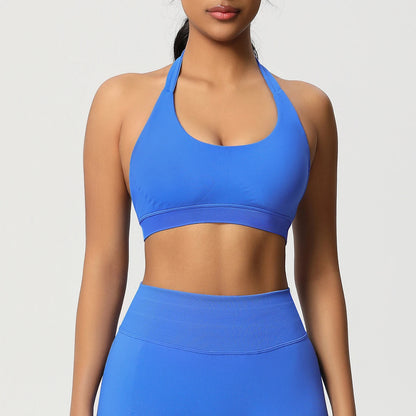 Nahtloser Sport-BH in Blau mit breitem Unterbrustband und U-Ausschnitt