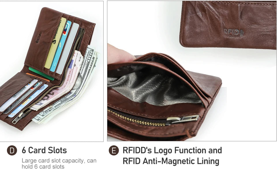 Herren Echtleder Geldbörse Vintage RFID Bifold Kurzgeldbörse 6 Kartenfächer Business