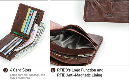 Herren Echtleder Geldbörse Vintage RFID Bifold Kurzgeldbörse 6 Kartenfächer Business