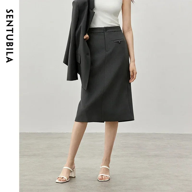 Damen Röcke im klassischen Twill-Design mit Schlitz und knielanger Länge