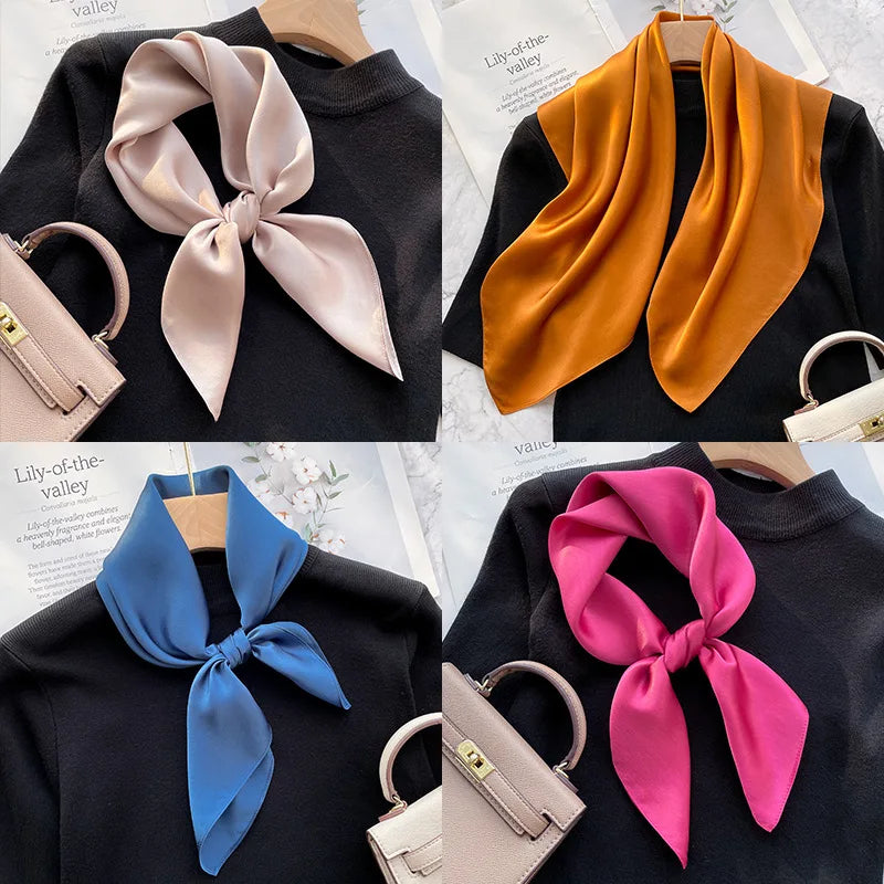 Damen Seidenschal 70cm einfarbig quadratisch weich Bandana Haarband natürlich