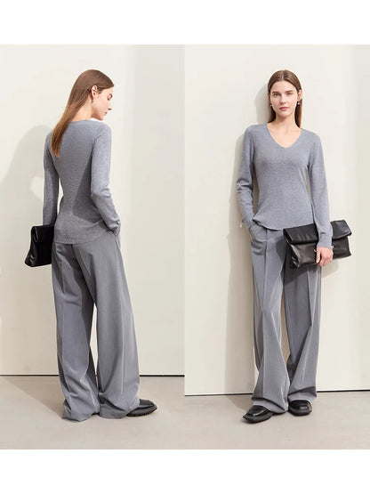 Damen V-Ausschnitt Pullover Wolle-Seide Slim Pendler Herbst