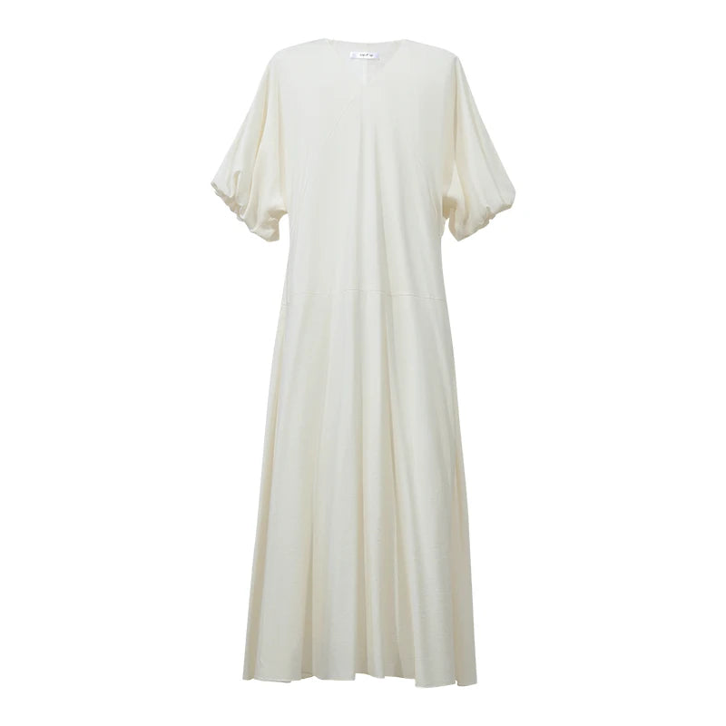 Elegantes Damenmaxikleid Mit V-Ausschnitt Puffärmel Urlaub