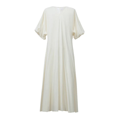 Elegantes Damenmaxikleid Mit V-Ausschnitt Puffärmel Urlaub