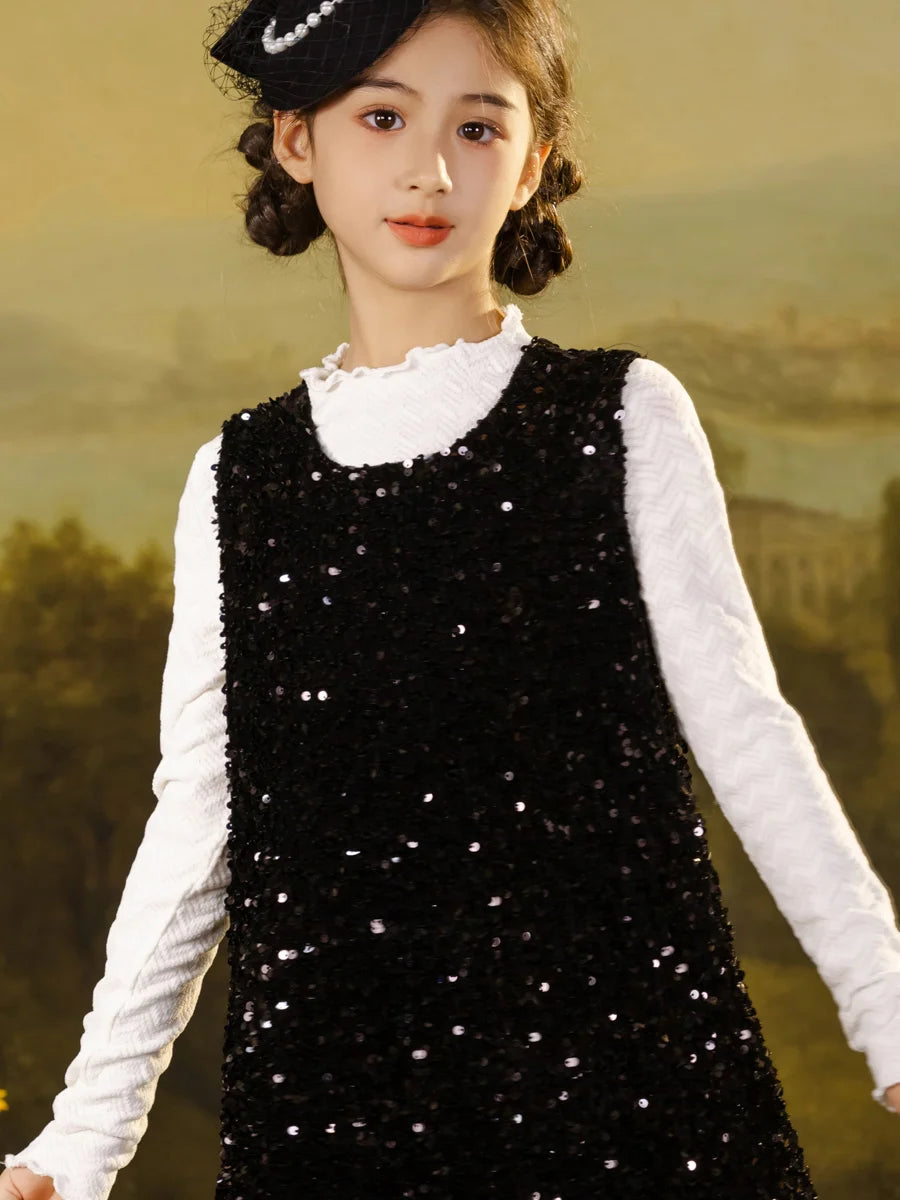Ärmelloses Sommerkleid für Mädchen mit Pailletten und Blumenmuster – ideal für Hochzeiten und festliche Anlässe
