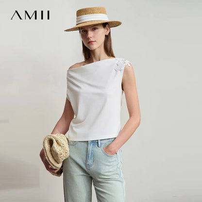 Damen Casual-T-Shirt im minimalistischen Stil mit Swing-Kragen und ärmellos