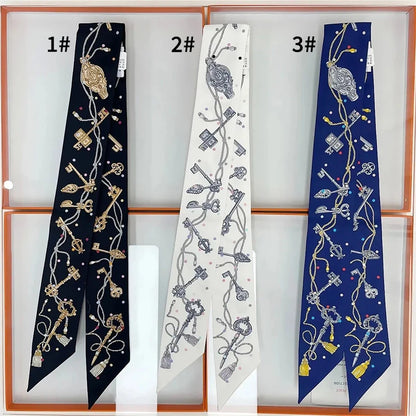 Damen Seidenschal klein quadratisch Haarband Halstuch Kopftuch Bandana E