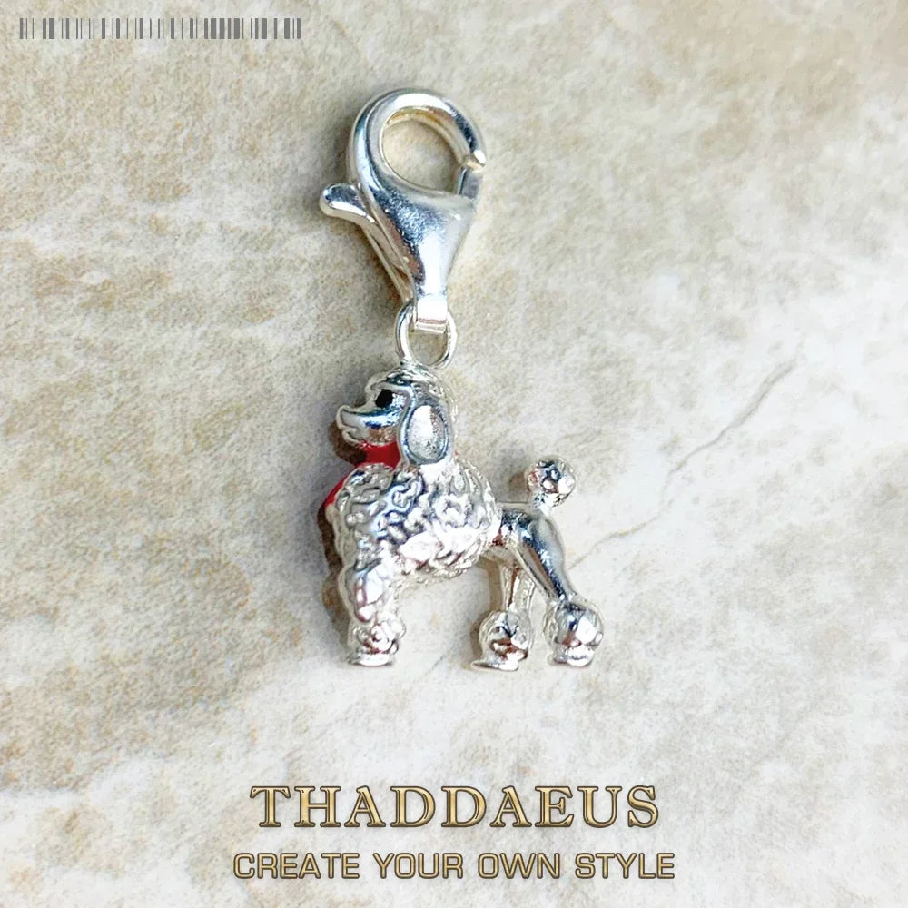 Damen-Charm-Anhänger Pudel Hund süß Perlen DIY aus Sterlingsilber