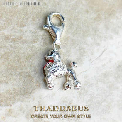 Damen-Charm-Anhänger Pudel Hund süß Perlen DIY aus Sterlingsilber