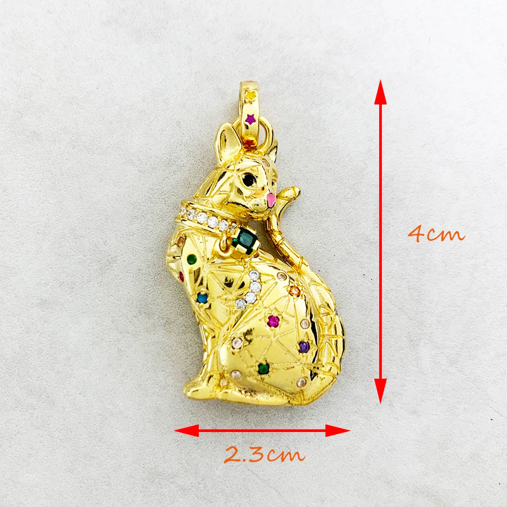 Damen-Charm-Anhänger goldene Magic Cat niedlich aus Sterlingsilber