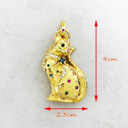 Damen-Charm-Anhänger goldene Magic Cat niedlich aus Sterlingsilber