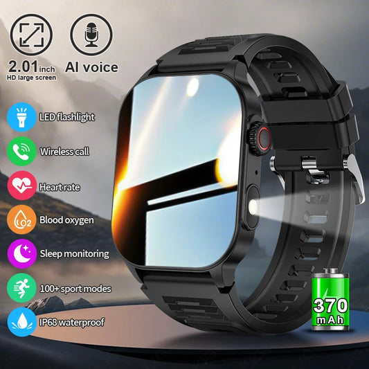 LIGE Military Smart Uhr Männer Taschenlampe IP68 Outdoor 100 + Sport Fitness Tracker 2,01 "Bluetooth Anruf Smartwatch Für Android IOS