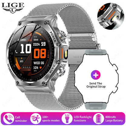 Männer Smartwatch mit robuster LED Taschenlampe und Bluetooth-Anruf-Funktion