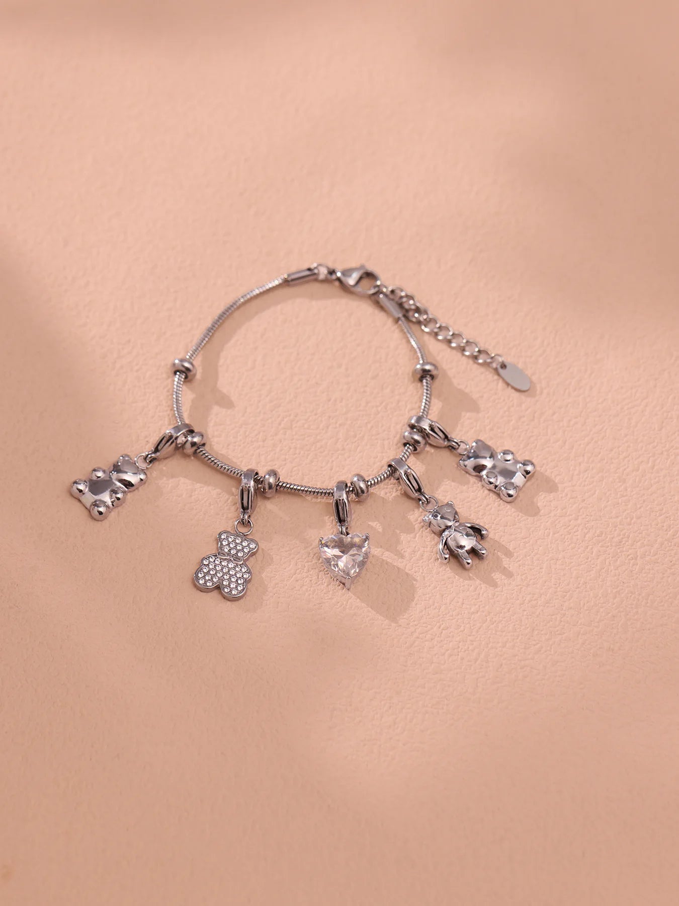 Damen-Charm-Armband mit Bär-Anhänger und Zirkonia