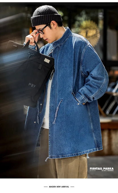 Retro M65 Denim Fischschwanz Trenchcoat – Stilvoller Lässiger Look