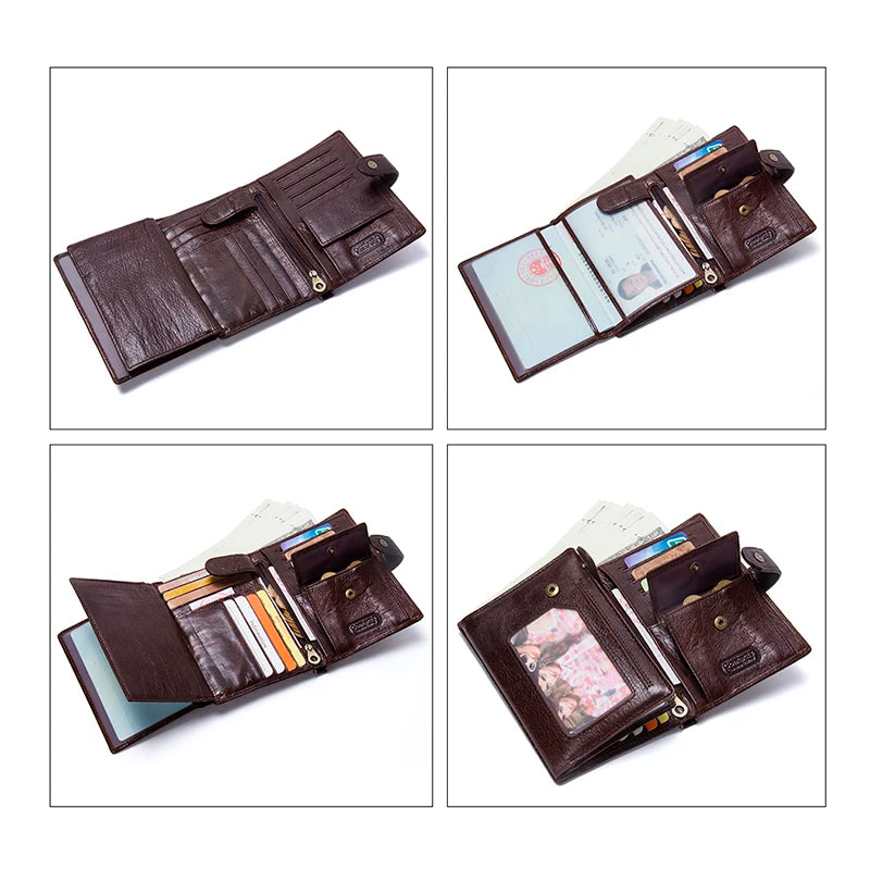 Herren Echtleder Geldbörse Vintage Trifold Kurzgeldbörse Kartenhalter Reisepass