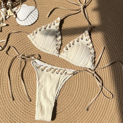 Sexy Bikini-Set mit Push-up-Effekt – Solides Badeoutfit für Damen am Strand oder Pool