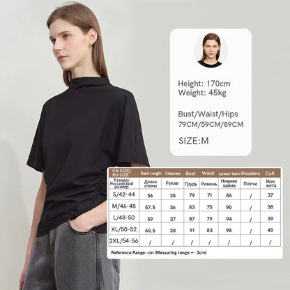 Damen T-Shirt im minimalistischen Sommer-Stil mit solidem Rollkragen und Kurzarm