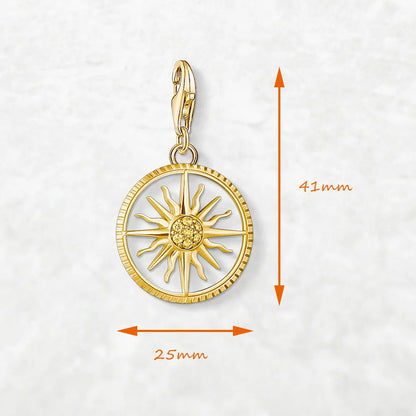 Damen-Charm-Anhänger goldene Sonne Vintage Club elegant aus Sterlingsilber