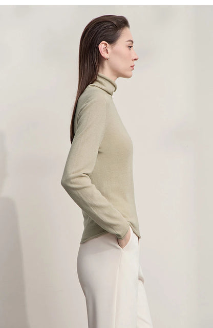 Damen-Rollkragenpullover 100 % Wolle gerade einfarbig Herbst-Winter