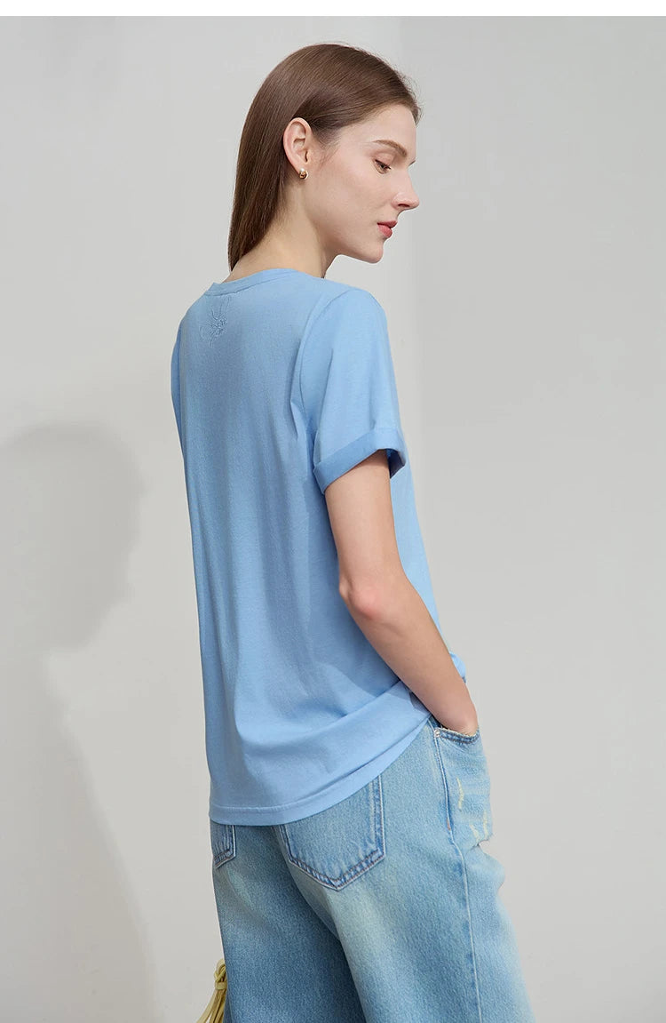 Damen Top im minimalistischen Stil aus einfarbiger mercerisierter Baumwolle