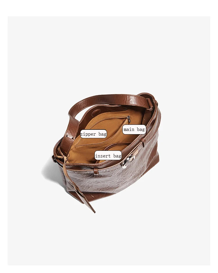 Damen Schultertasche Vintage Split-Leder mit großer Kapazität