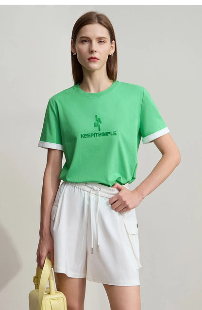 Damen Freizeit-T-Shirt mit Rundhalsausschnitt und Farbblockierung für den Sommer