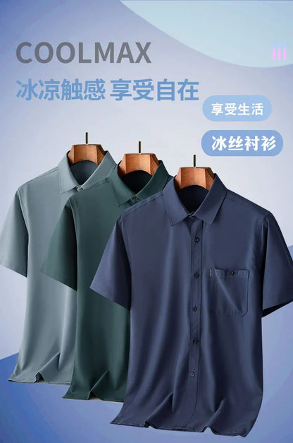 Kurzärmeliges Herren-Poloshirt aus Eisseide – bügelfreies, lässiges Strandoberteil für Herren mittleren Alters