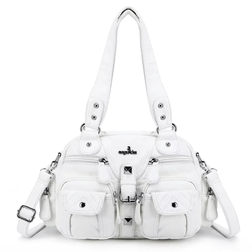 Damen-Handtasche Vintage PU-Leder mit Schultergurt und Obergriff Innenfach für Telefon und Geldbörse