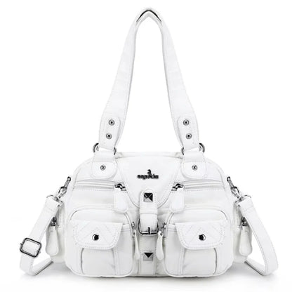 Damen-Handtasche Vintage PU-Leder mit Schultergurt und Obergriff Innenfach für Telefon und Geldbörse