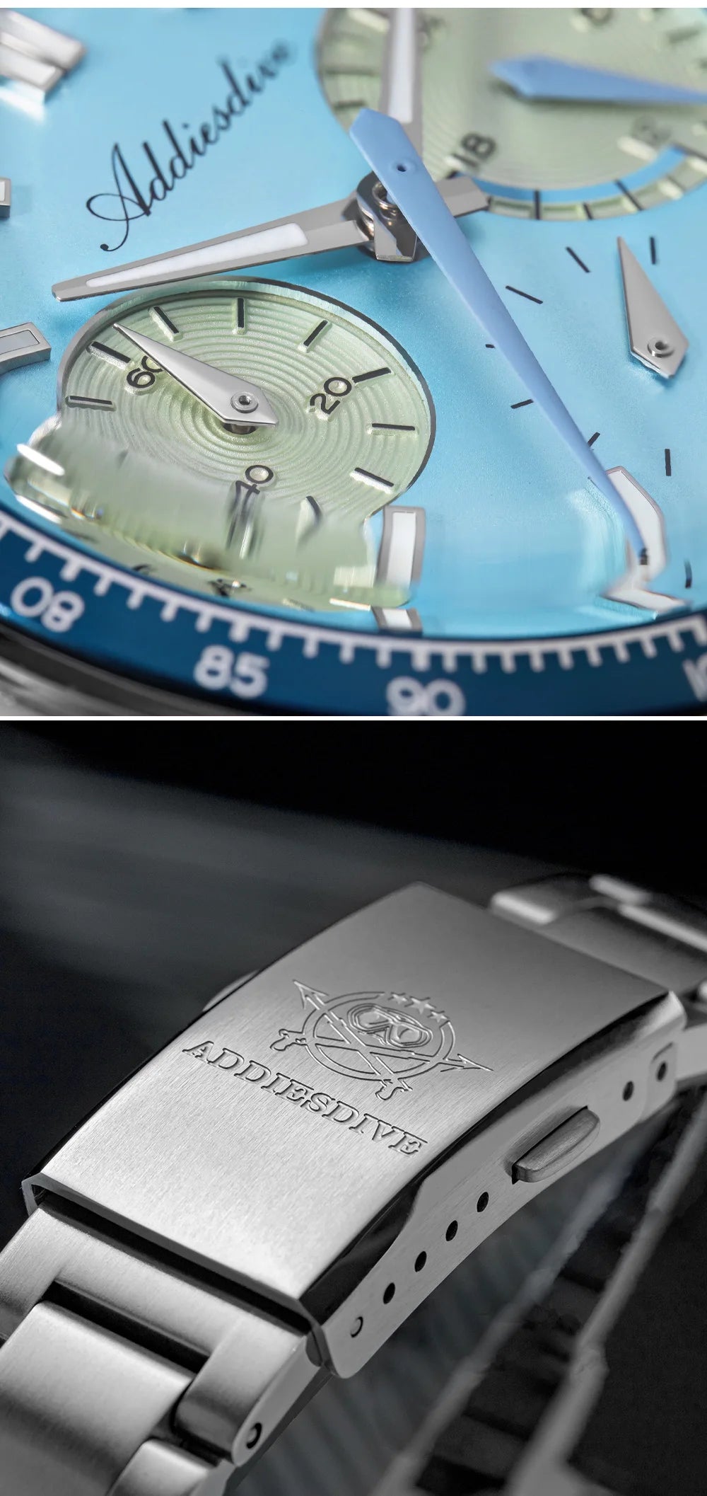 ADDIESDIVE 37mm Men Watch AD2539 BGW9 Super Luminous Chronograph Watch Bubble Mirror Glass 10Bar Waterproof VK63 Quartz Watches