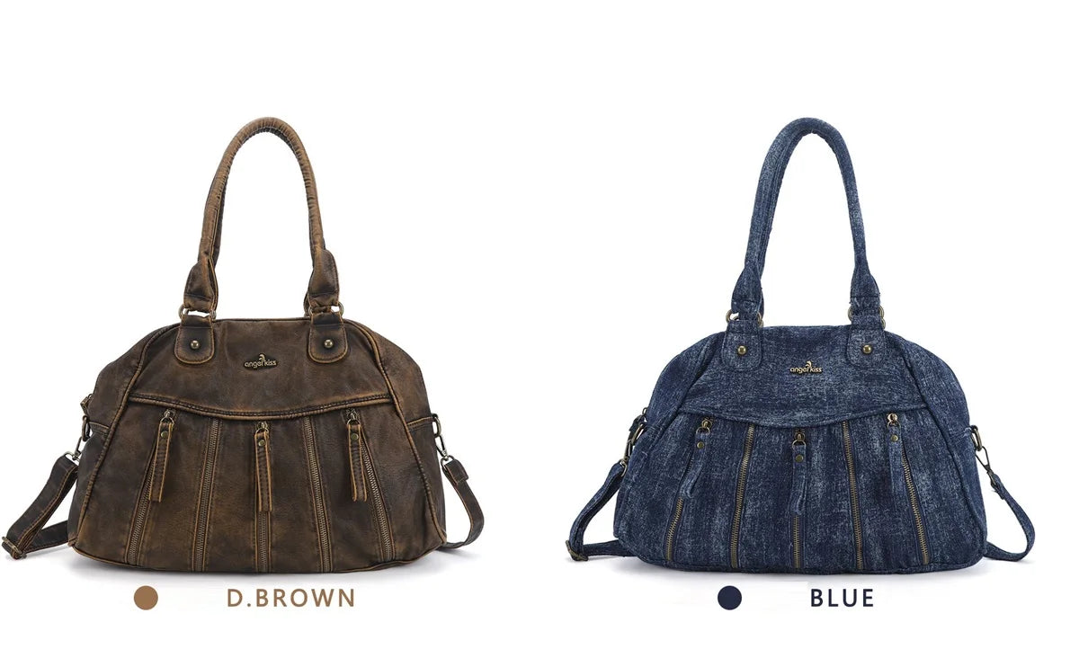 Damen-Handtasche Denim Mit Gepolstertem Tragegriff Und Viel Platz Für Alltag Und Reisen Mit Mehrfachfächern