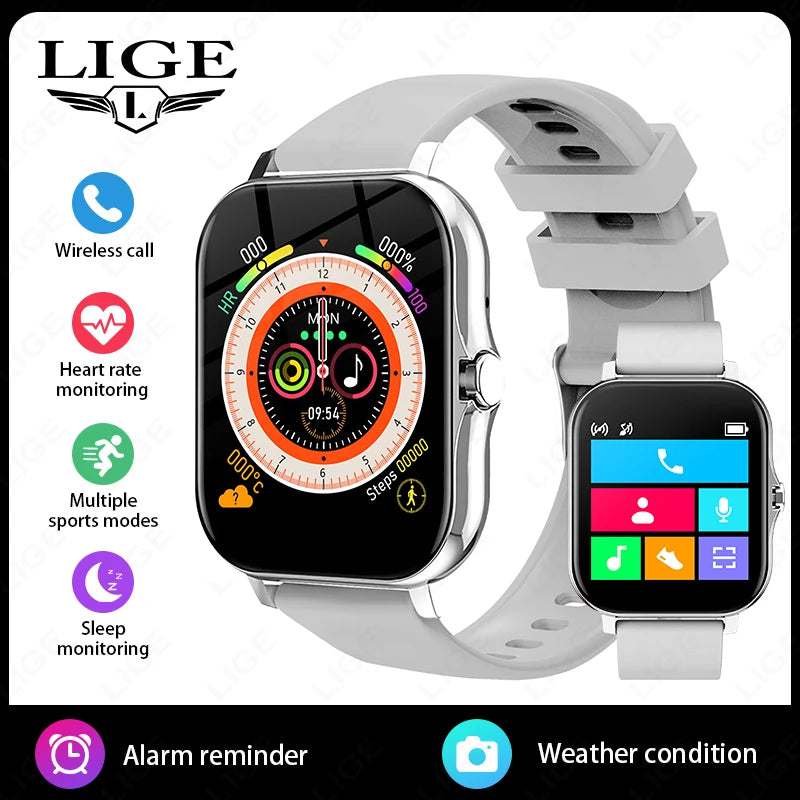 LIGE 1,44 Zoll Full Touch Screen Smart Uhr Bluetooth Anruf BT Musik EKG Gesundheit Überwachung Männer Frauen Smartwatch Für IOS Android