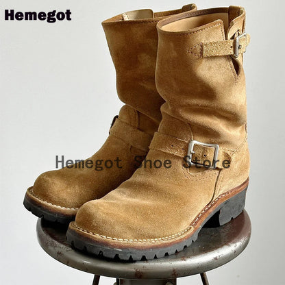 Herren Chelsea-Boots, braun, mit Schnalle und dicker Profilsohle