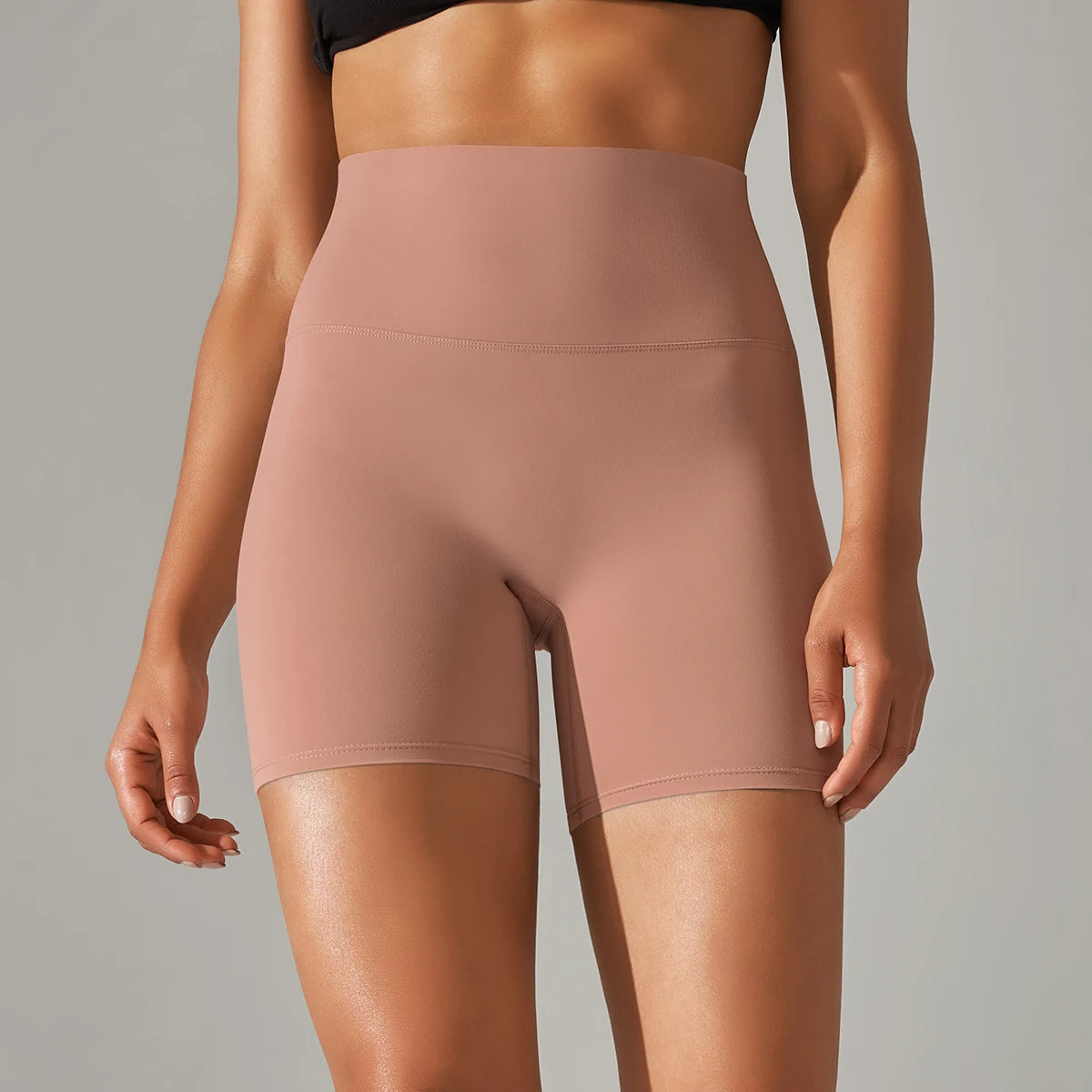 Nahtlose Sportshorts mit hohem Bund, rosé