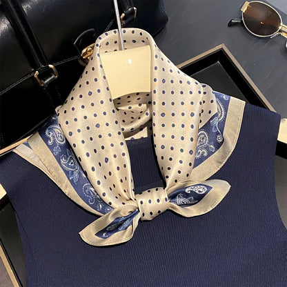 Damen Seidensatin Schal quadratisch gepunktet Kopftuch Bandana Hijab Neu
